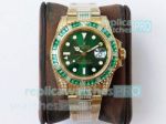 ROF Yellow Gold Rolex GMT Master II Watch Green Dial Sapphire Bezel Watch 40MM